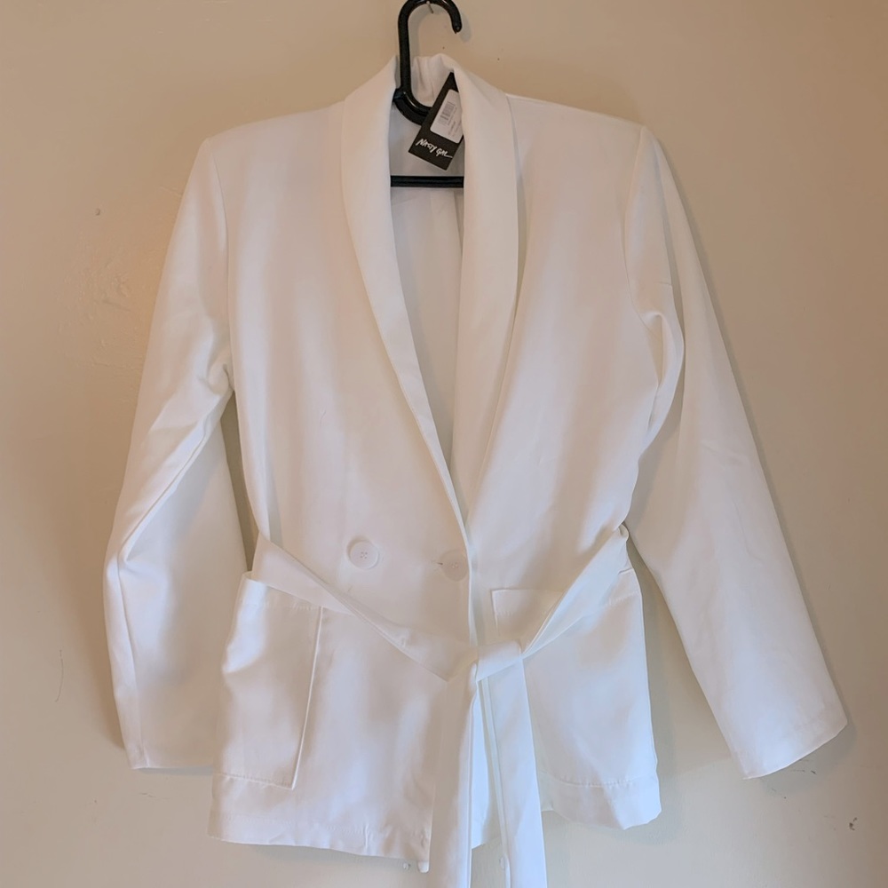 Plus Stretch Belted Blazer Ivory 16